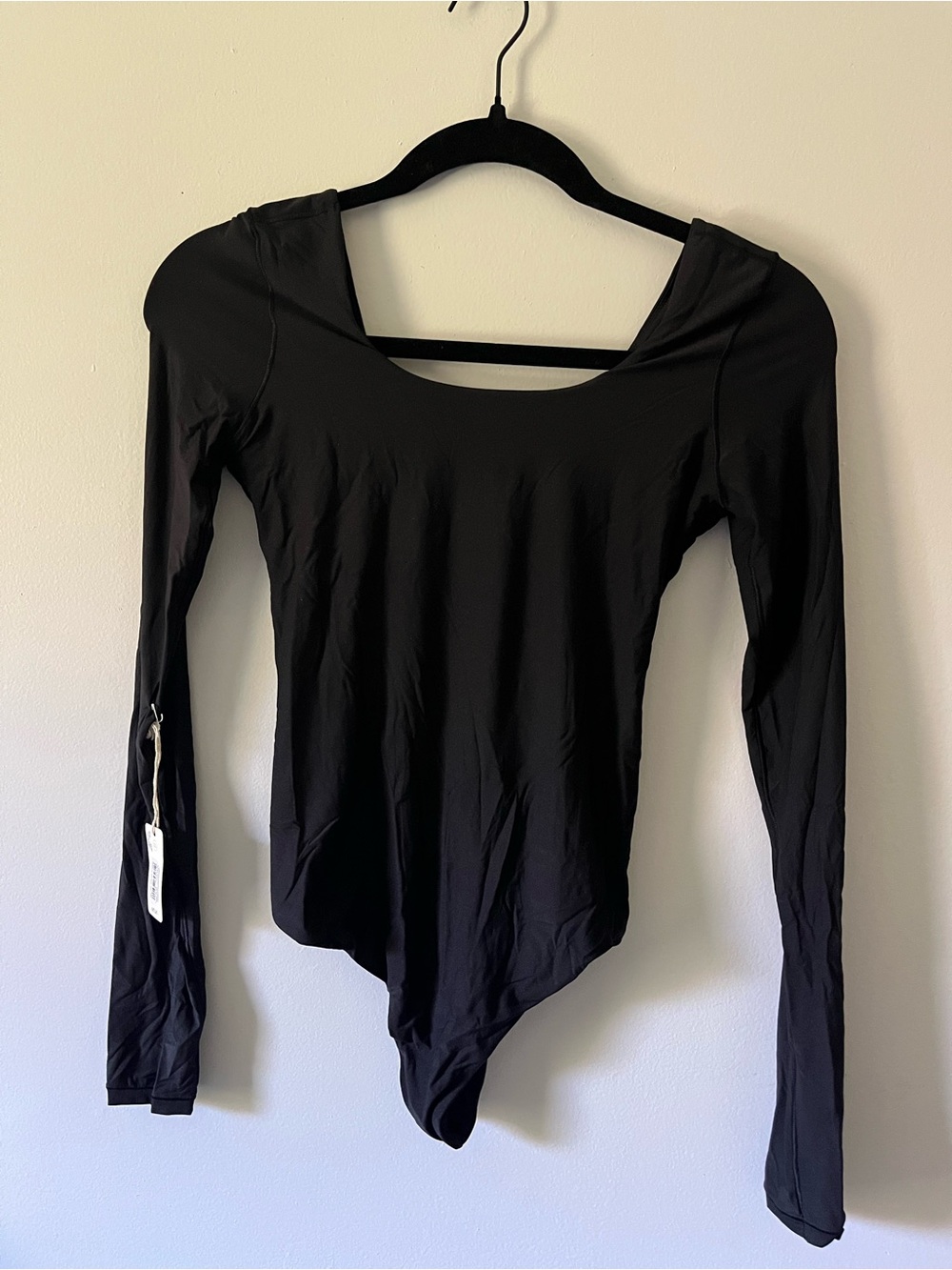 aerie Black Long-Sleeve Scoop Neck Bodysuit